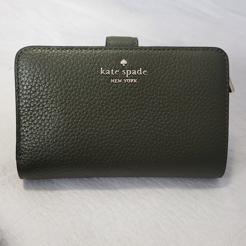 New $199 Kate Spade Lena Medium Compact Bifold Wallet Leather Enchanted Green 💚